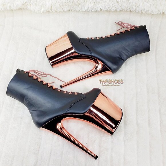 Pleaser Rose Gold Platform 8" Heels Ankle Boots Flamingo 1020 - Picture 13 of 13